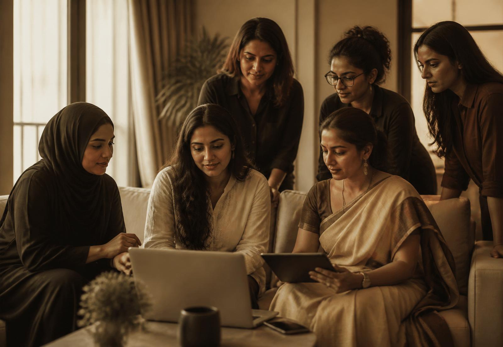 A global ensemble of diverse women engaged in home-based enterprises — food, crafts, tailoring, teaching, wellness, beauty, digital work and household services.