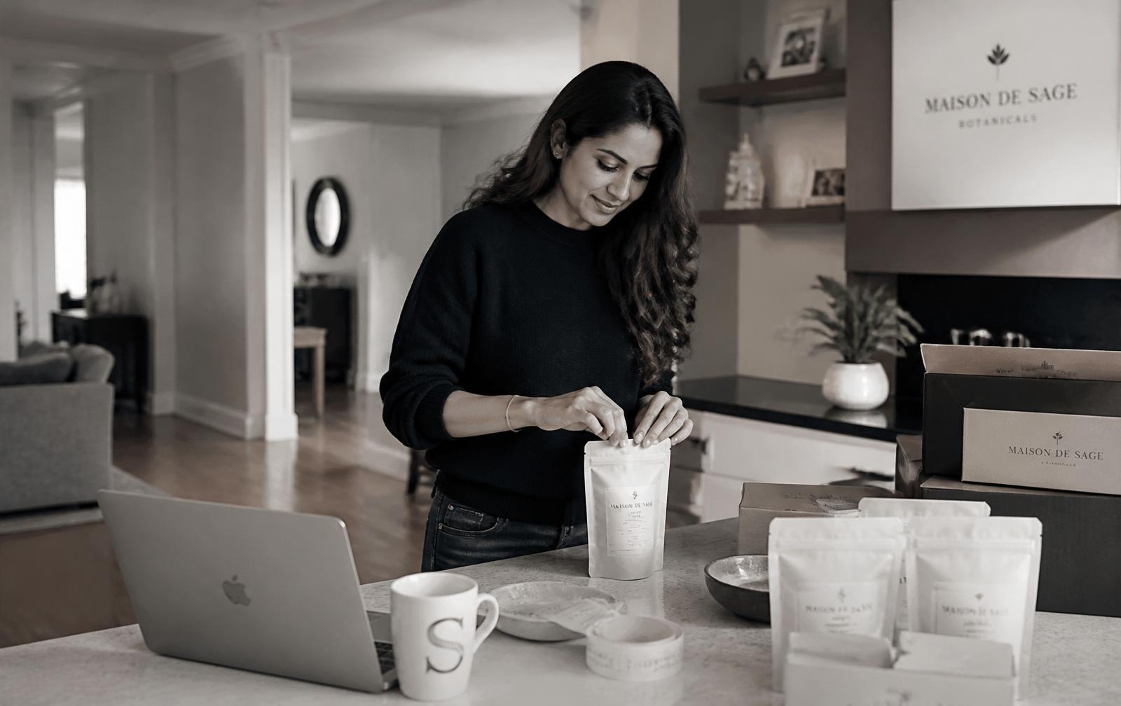 Home-based entrepreneur in a contemporary American home